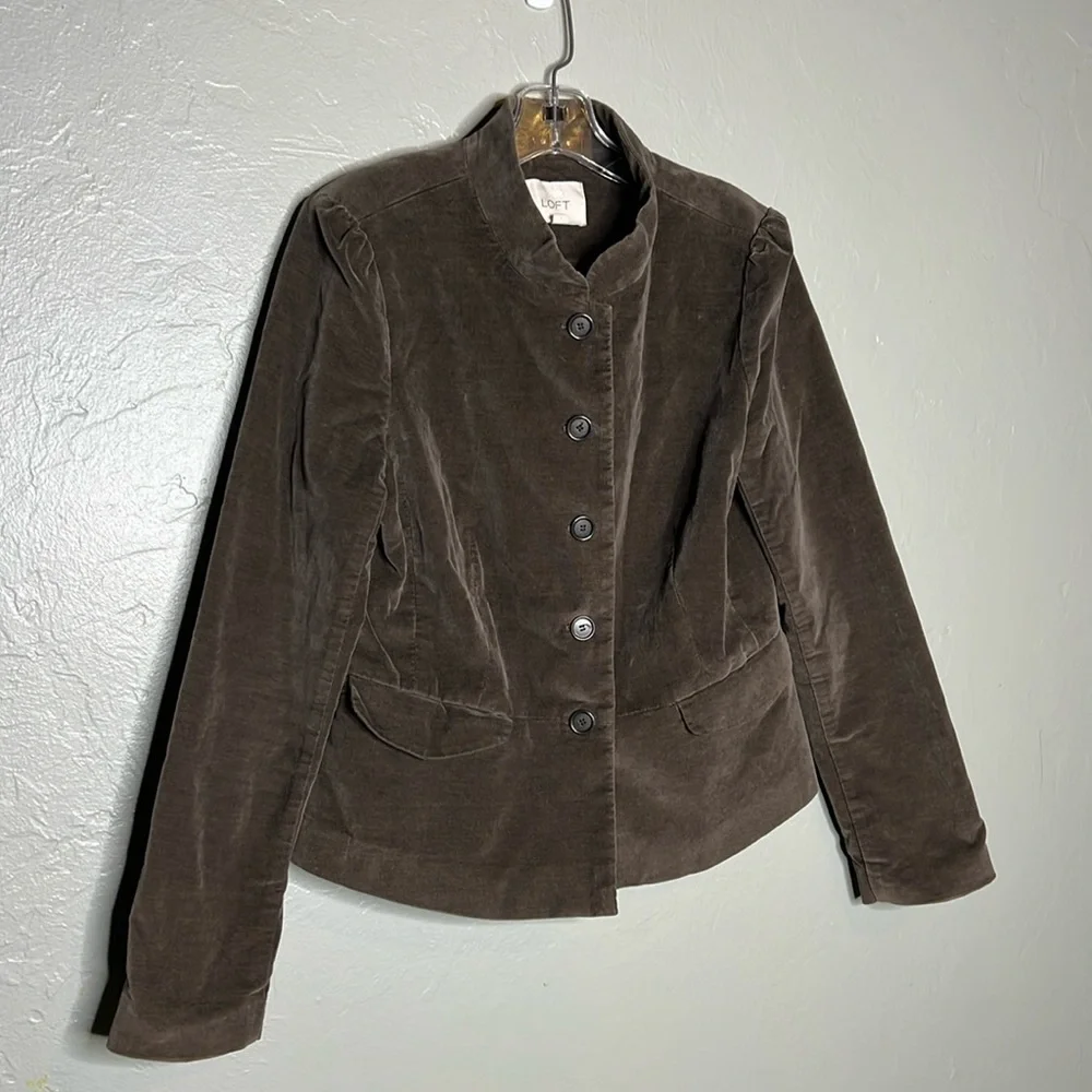 LOFT Brown Button Down Velour Blazer